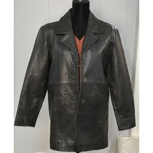 KC Collections Vintage Black Leather Blazer Jacket Womens Size S Y2k Minimalist